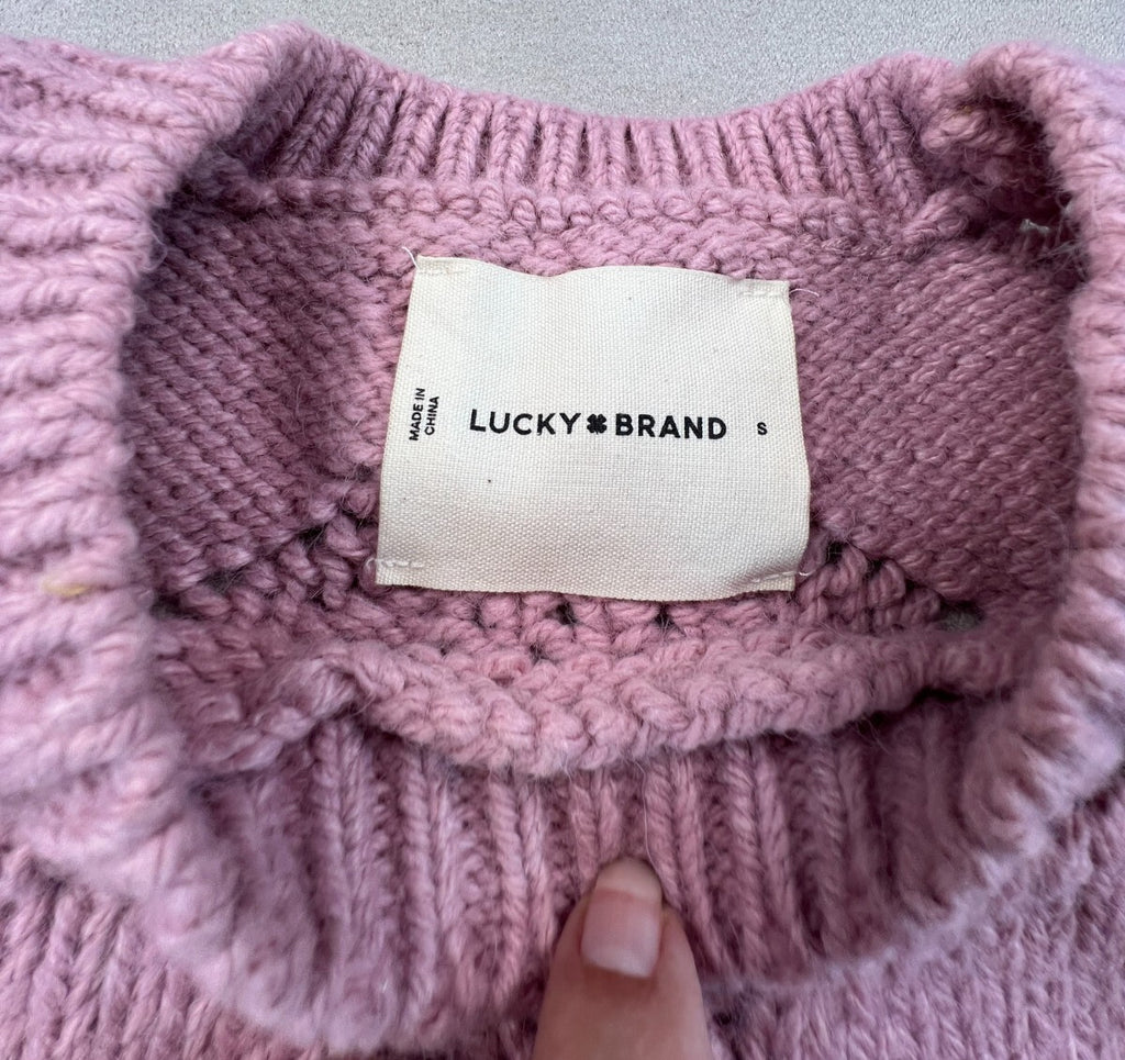 Lucky Brand Womens S Dusty Rose Openwork Bobble Knit Sweater Romantic Boho