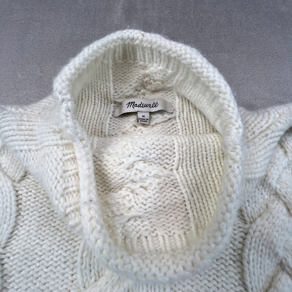 Madewell Grenville Cableknit Mockneck Sweater M Antique Cream Wool Alpaca AH244