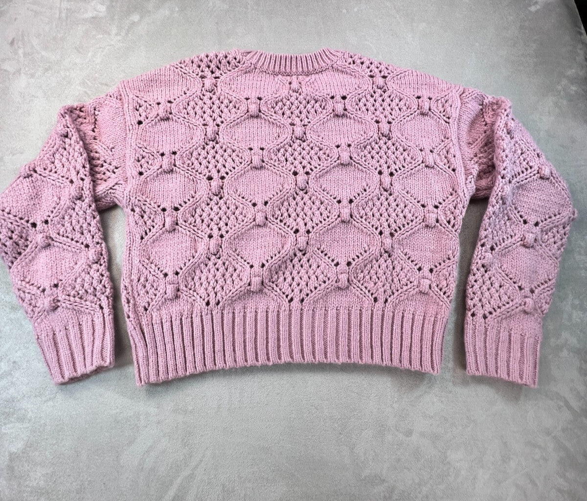 Lucky Brand Womens S Dusty Rose Openwork Bobble Knit Sweater Romantic Boho