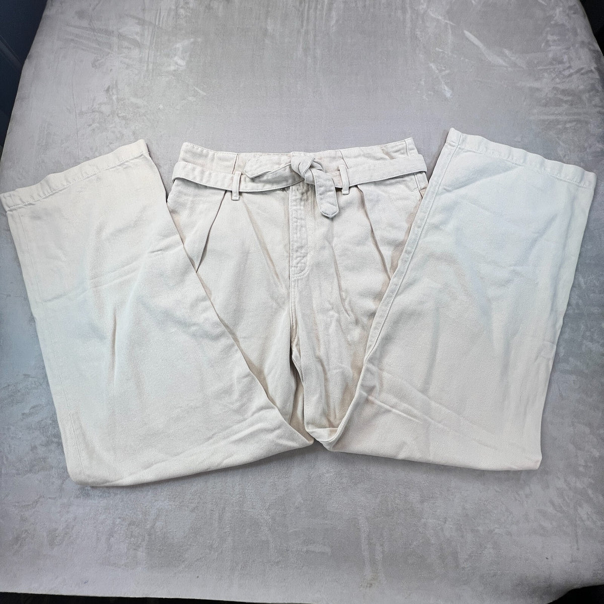 Reformation Belted Ultra High Rise Wide Leg Jeans Cream Women 31 Organic Cotton