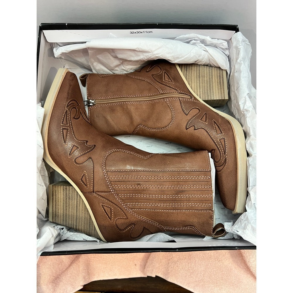 Dolce Vita Beaux Rose Leather Western Ankle Boots Size 8.5