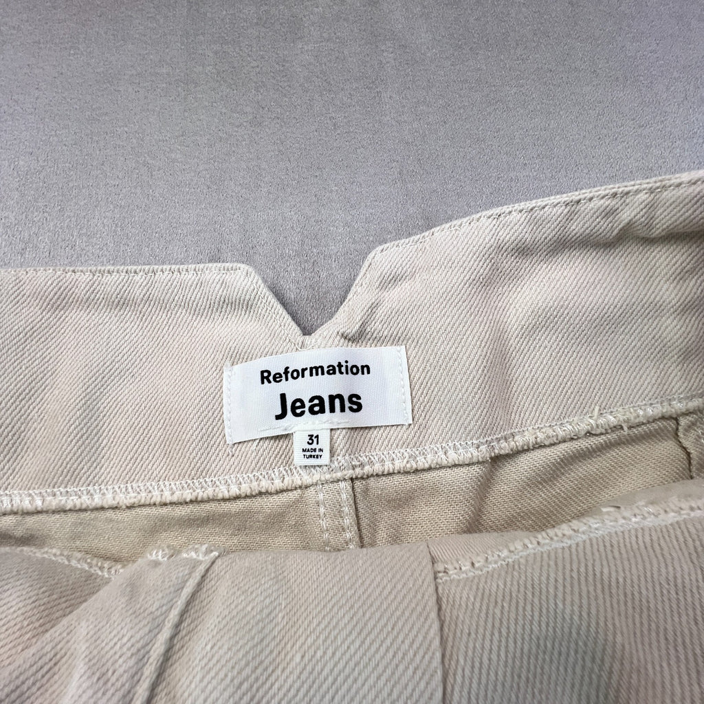Reformation Belted Ultra High Rise Wide Leg Jeans Cream Women 31 Organic Cotton