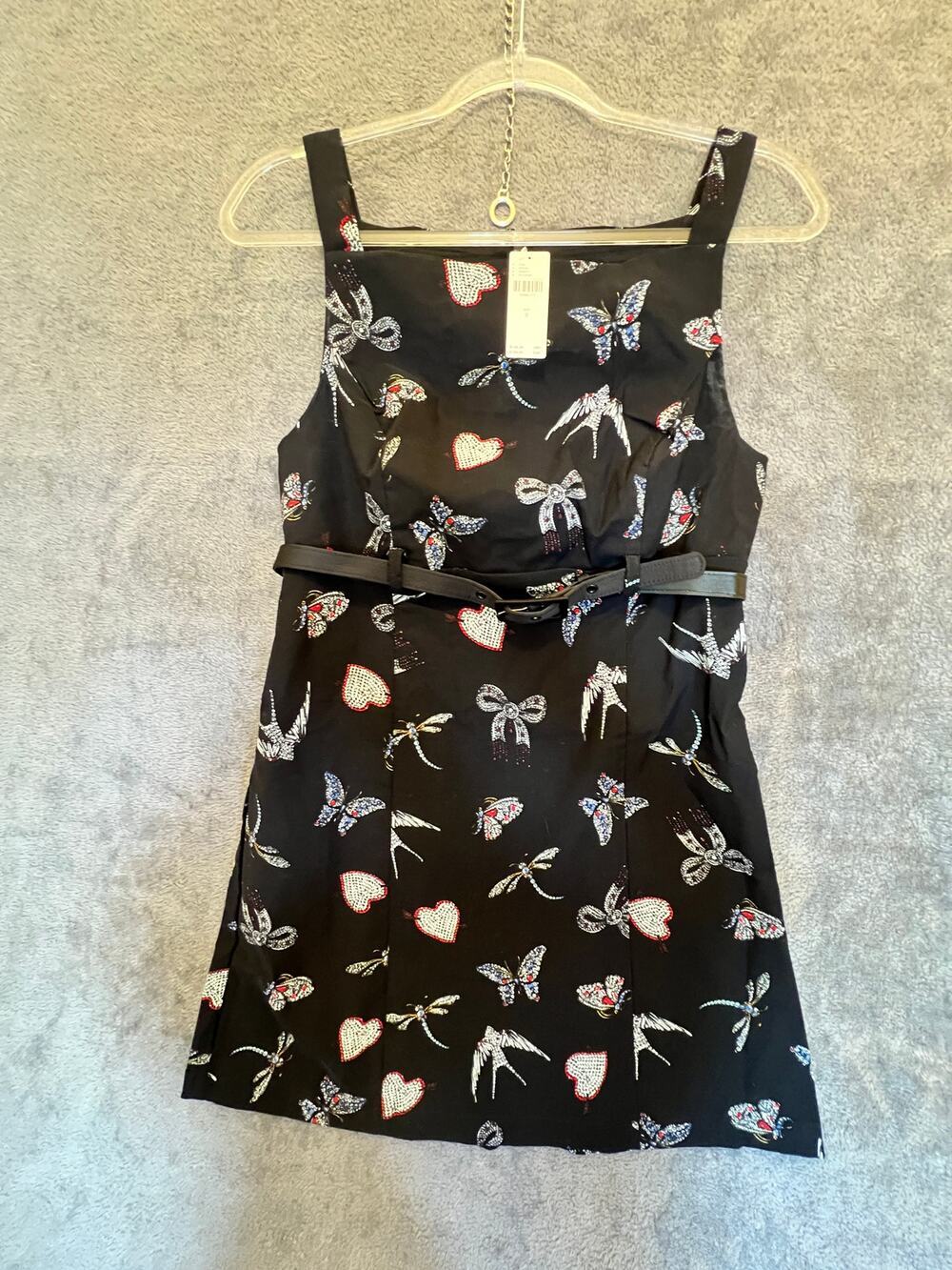 Anthropologie Maeve Belted Boatneck Mini Dress Butterfly Heart Print NWT Sz 8