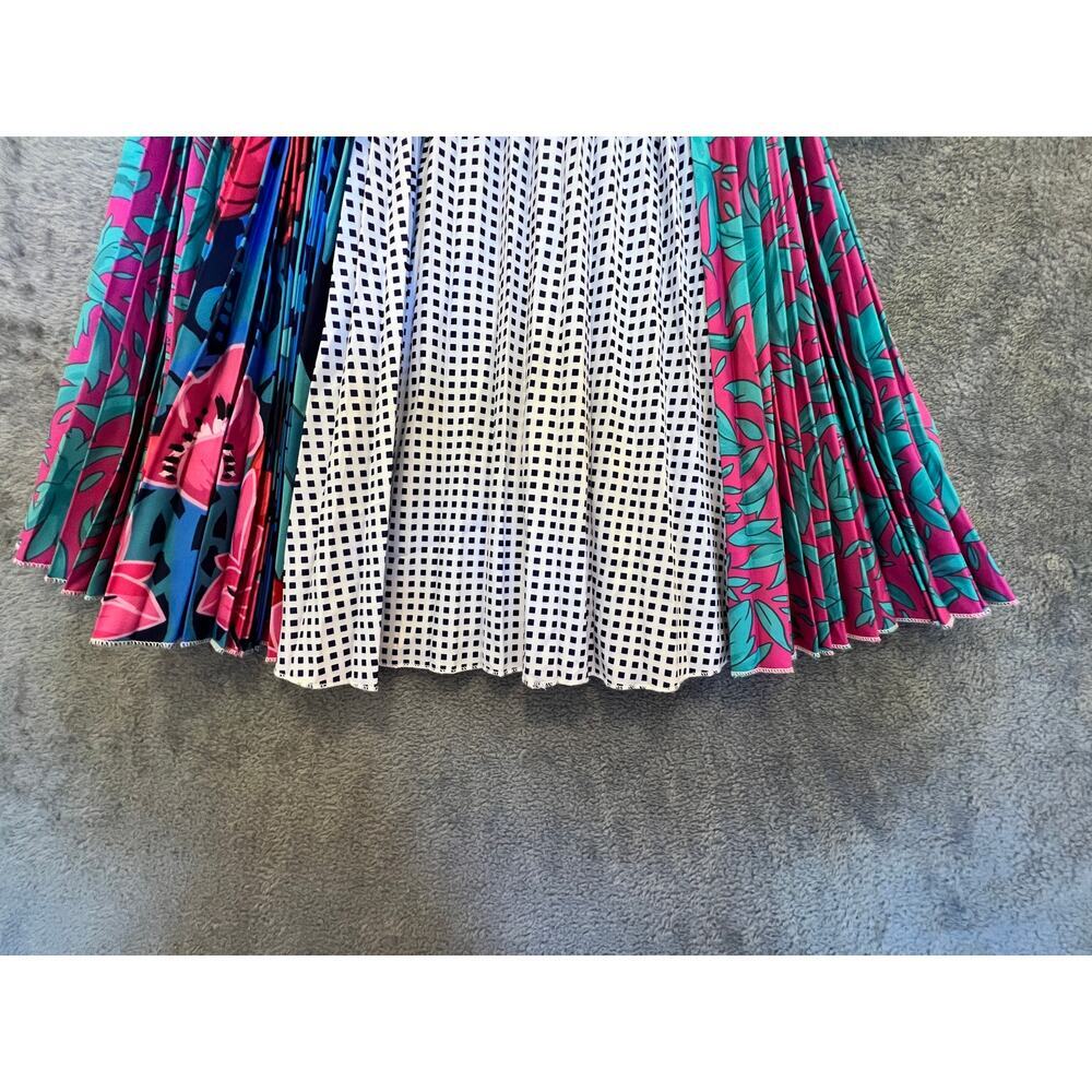 Far Above Rubies Tropical Print Pleated Midi Dress Tie Neck 3/4 Sleeve 3XL