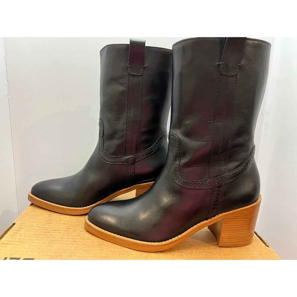 Dolce Vita Black Leather Western Block Heel Boots Size 8.5