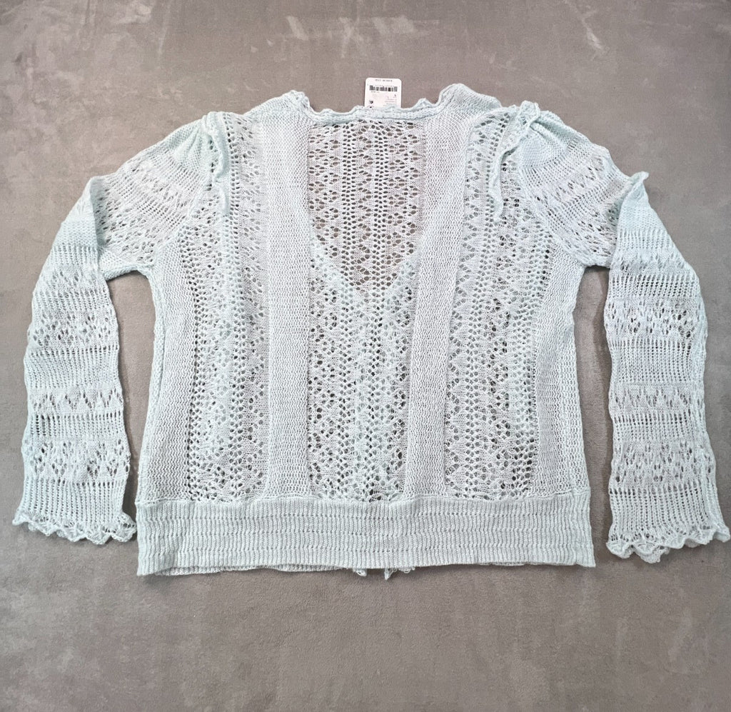 Free People Serendipity Knit Cardi S Ice Castle Pointelle Linen Cotton NWT