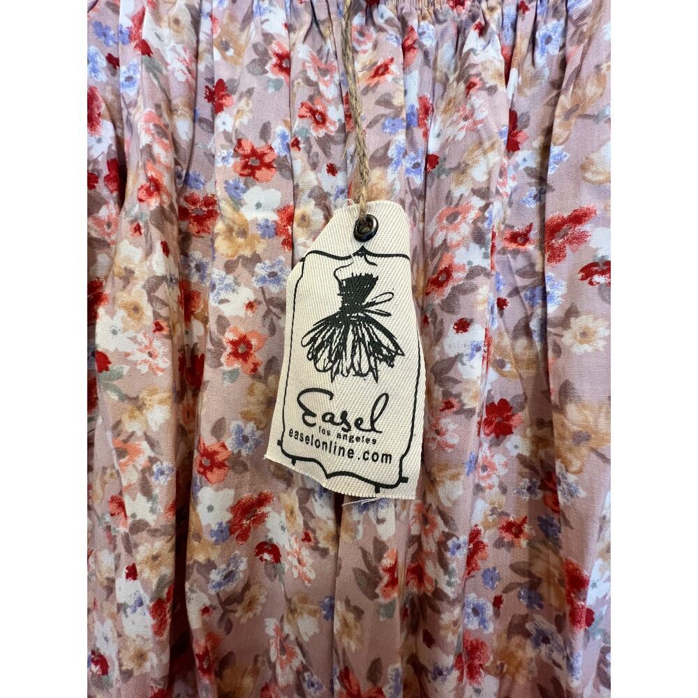 Easel Los Angeles Floral Smocked Off Shoulder Mini Dress NWT Large Boho