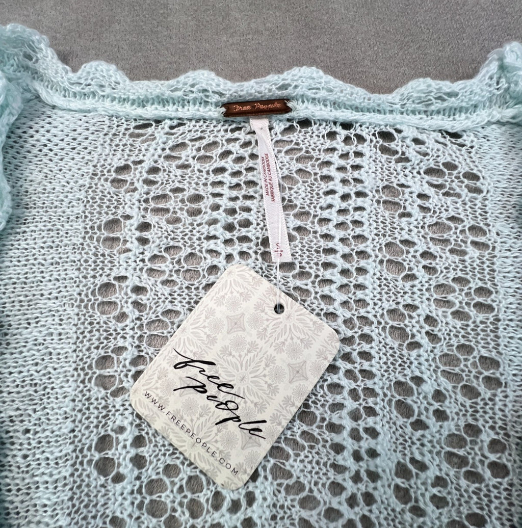 Free People Serendipity Knit Cardi S Ice Castle Pointelle Linen Cotton NWT