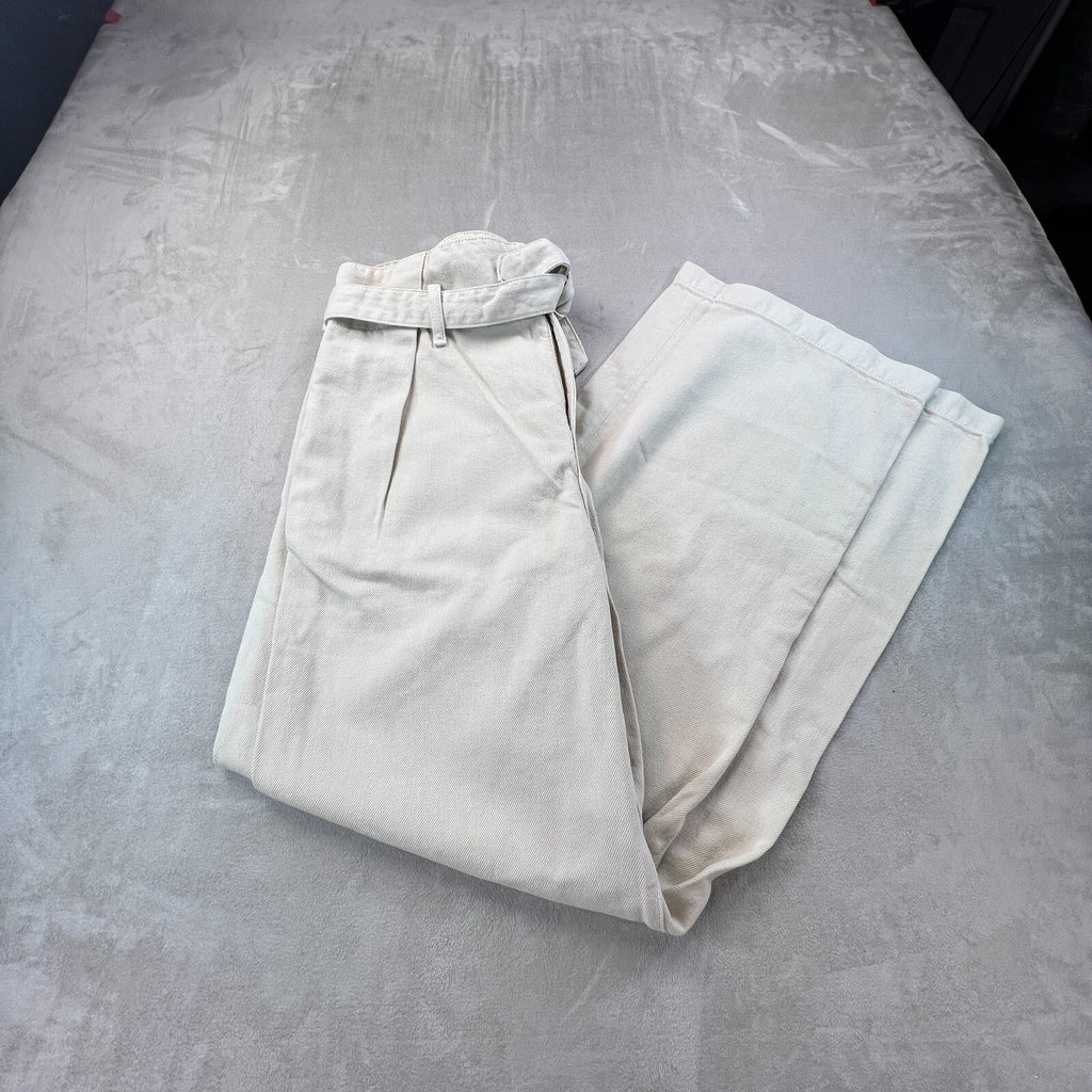 Reformation Belted Ultra High Rise Wide Leg Jeans Cream Women 31 Organic Cotton