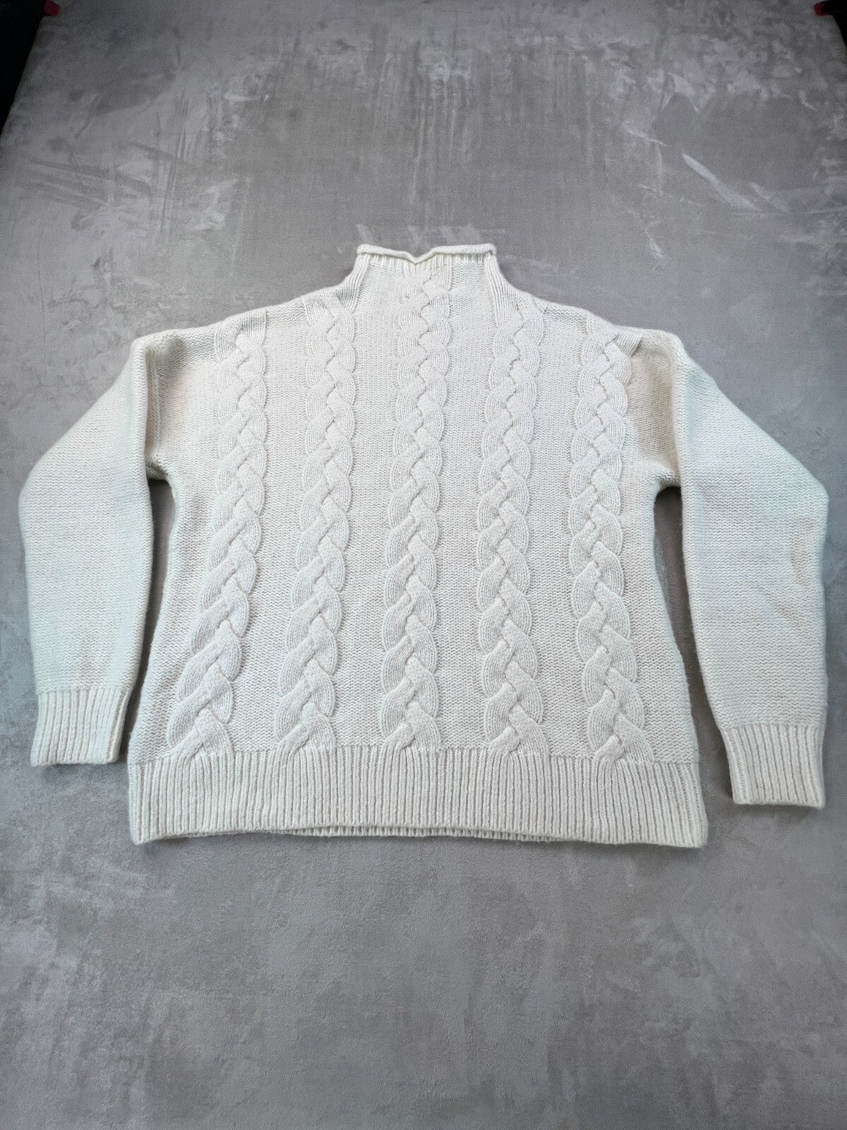 Madewell Grenville Cableknit Mockneck Sweater M Antique Cream Wool Alpaca AH244