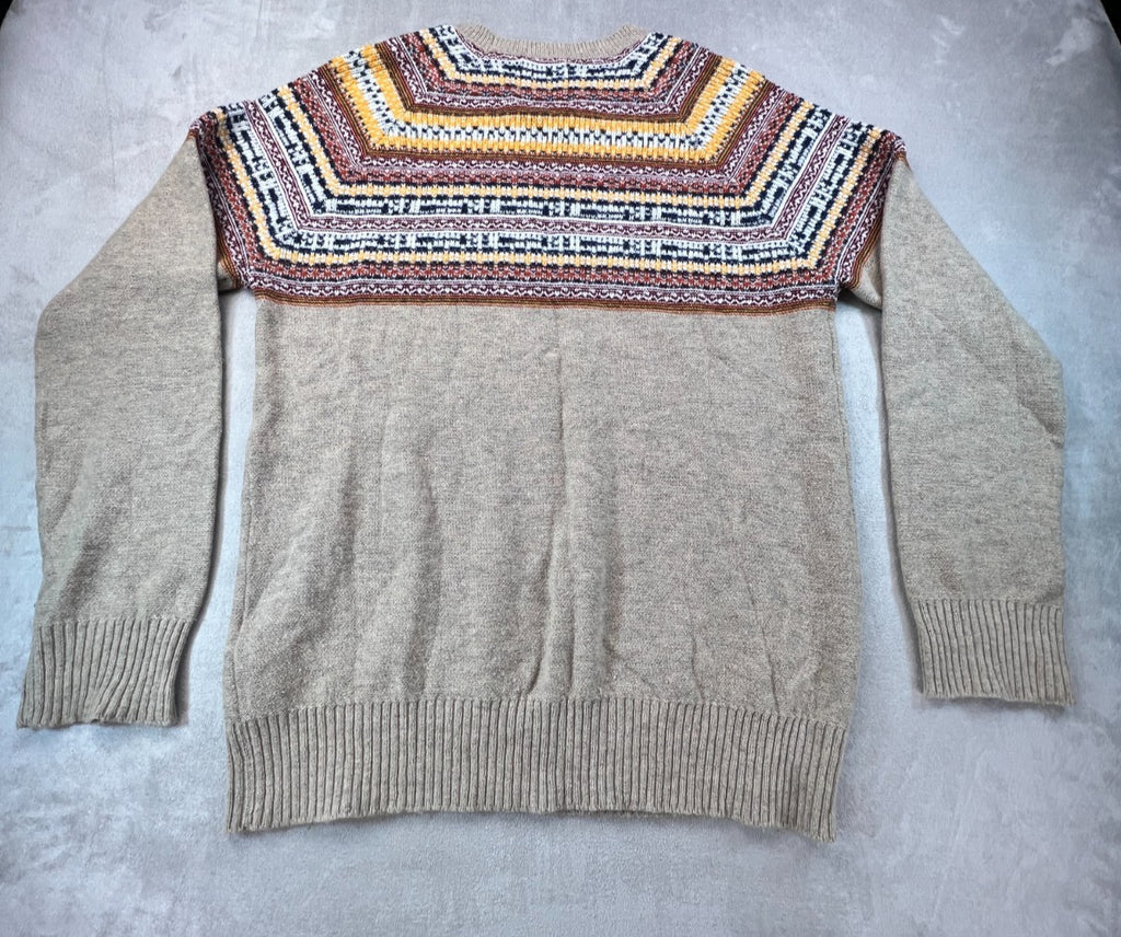 Mens L Retro Fair Isle Sweater California Pioneers Vintage Style Nordic Wool