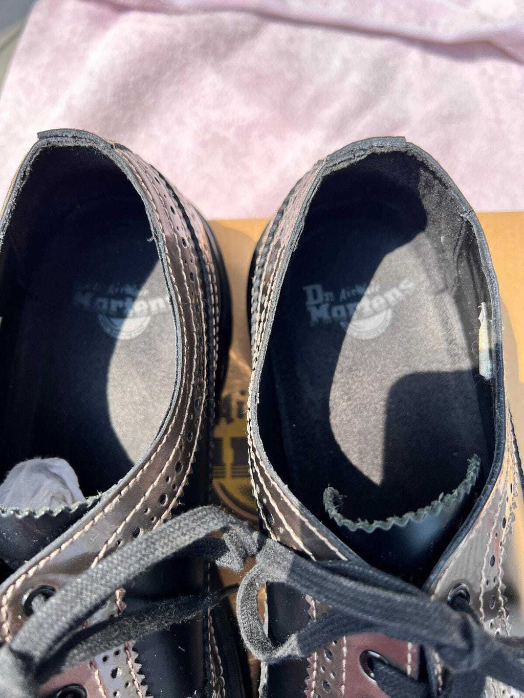Dr Martens Floyd Wingtip Brogue Shoes Mens 10 Pewter Black Spectra Patent UK 9