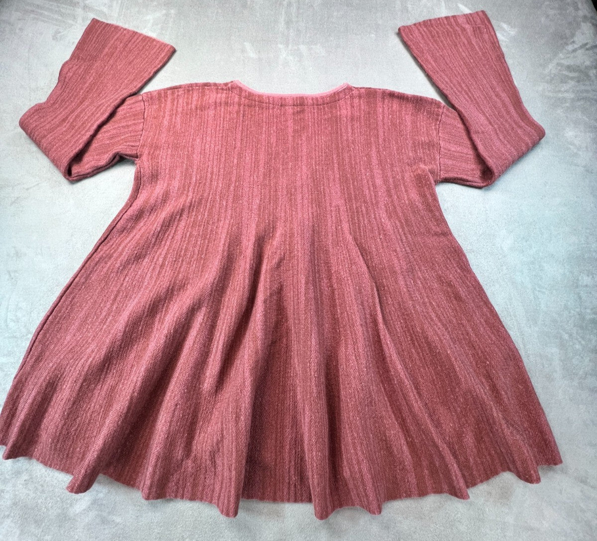 Free People Sundae Pullover Sweater Medium Rose Pink Bell Sleeve Linen Cotton
