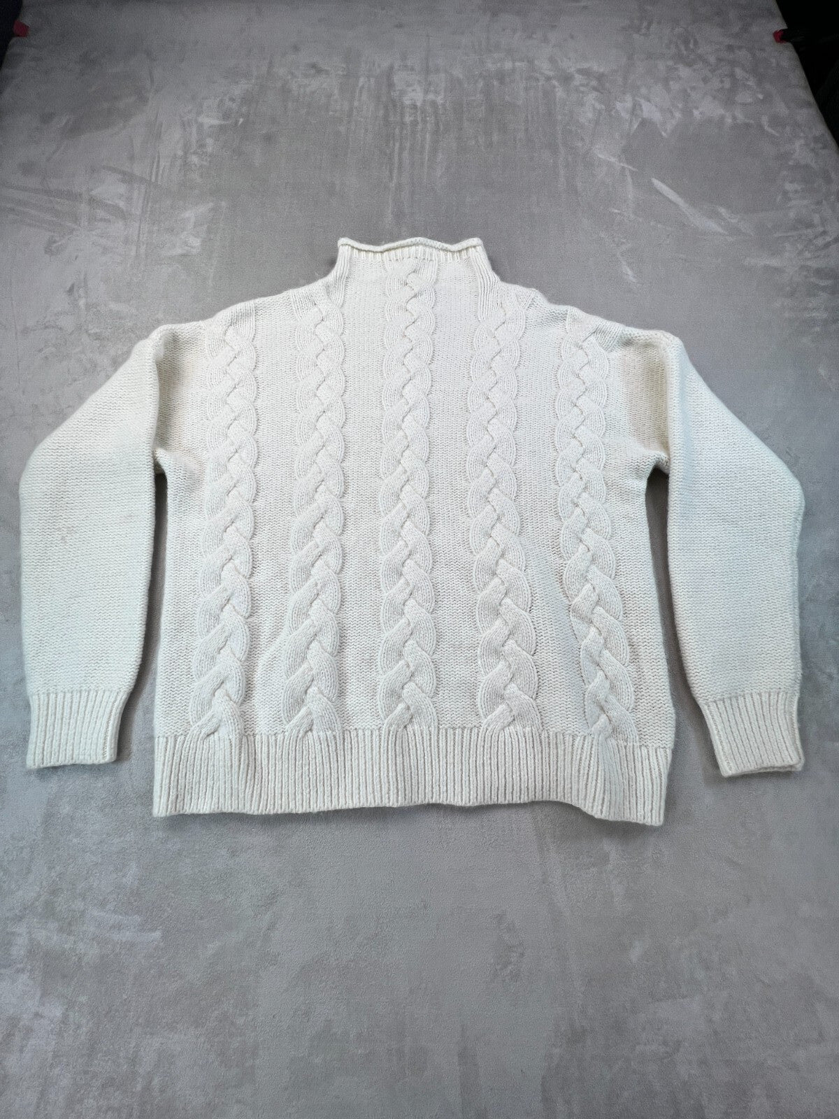Madewell Grenville Cableknit Mockneck Sweater M Antique Cream Wool Alpaca AH244