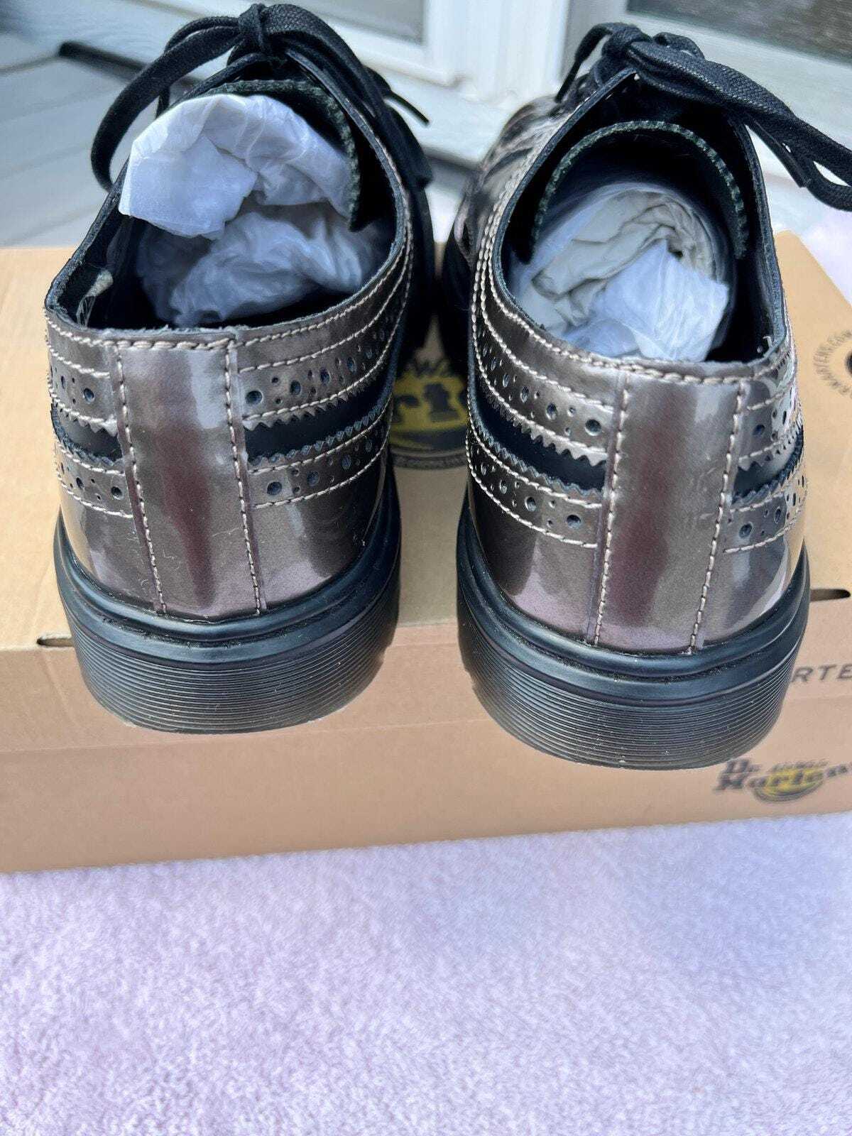 Dr Martens Floyd Wingtip Brogue Shoes Mens 10 Pewter Black Spectra Patent UK 9