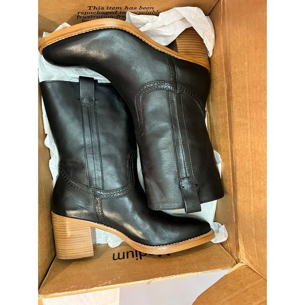 Dolce Vita Black Leather Western Block Heel Boots Size 8.5