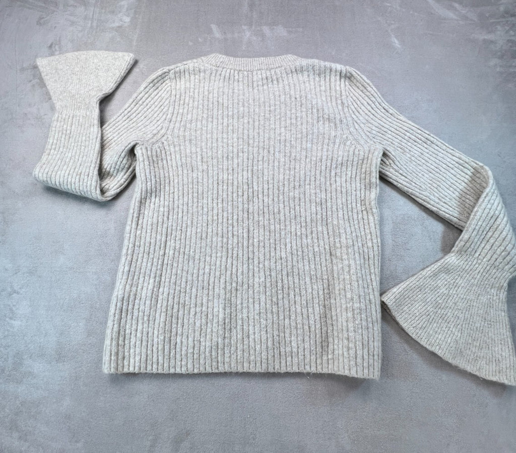 Madewell Ruffle Cuff Pullover Sweater M Heather Oak Wool Blend Ribbed K5771