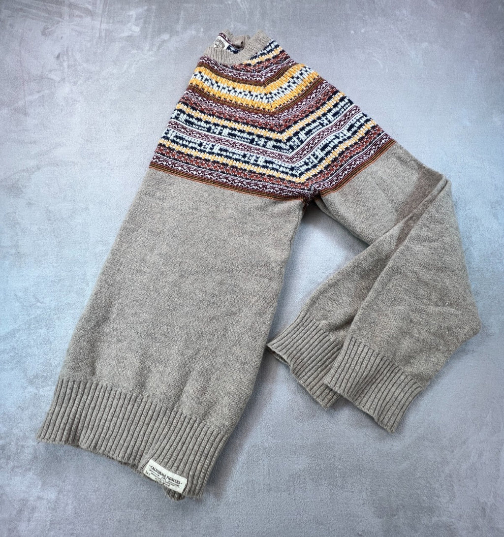 Mens L Retro Fair Isle Sweater California Pioneers Vintage Style Nordic Wool