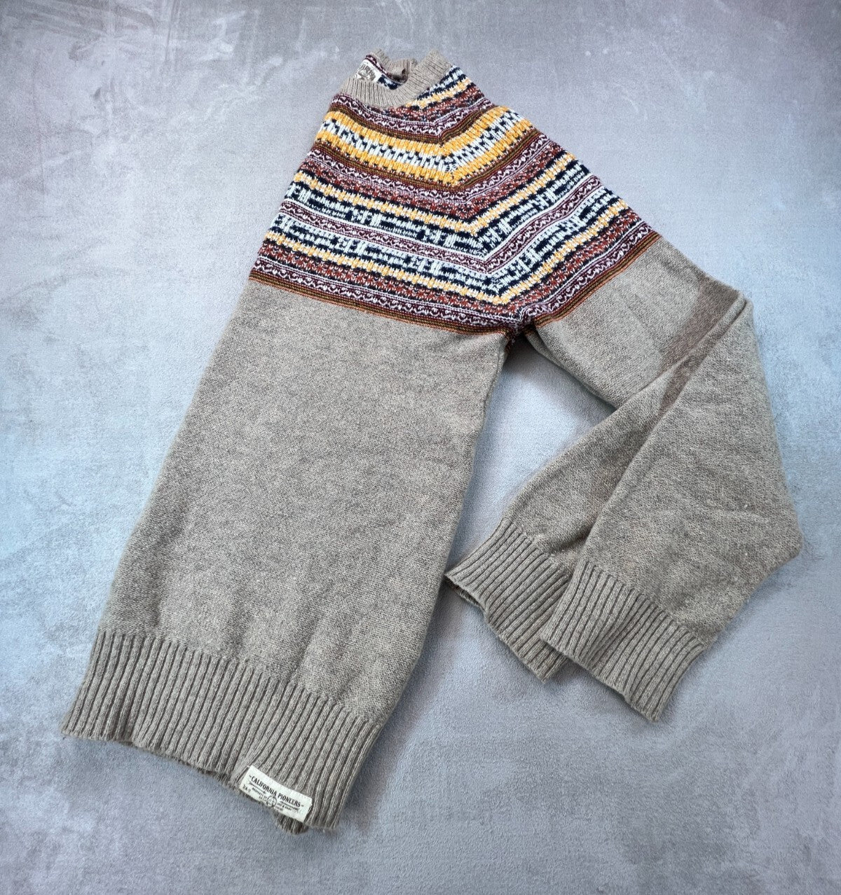 Mens L Retro Fair Isle Sweater California Pioneers Vintage Style Nordic Wool