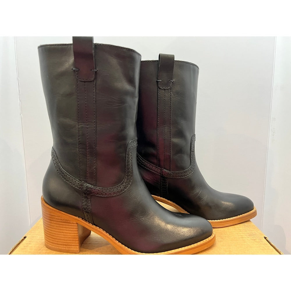 Dolce Vita Black Leather Western Block Heel Boots Size 8.5