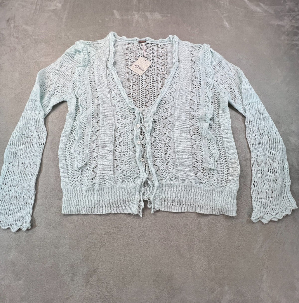 Free People Serendipity Knit Cardi S Ice Castle Pointelle Linen Cotton NWT