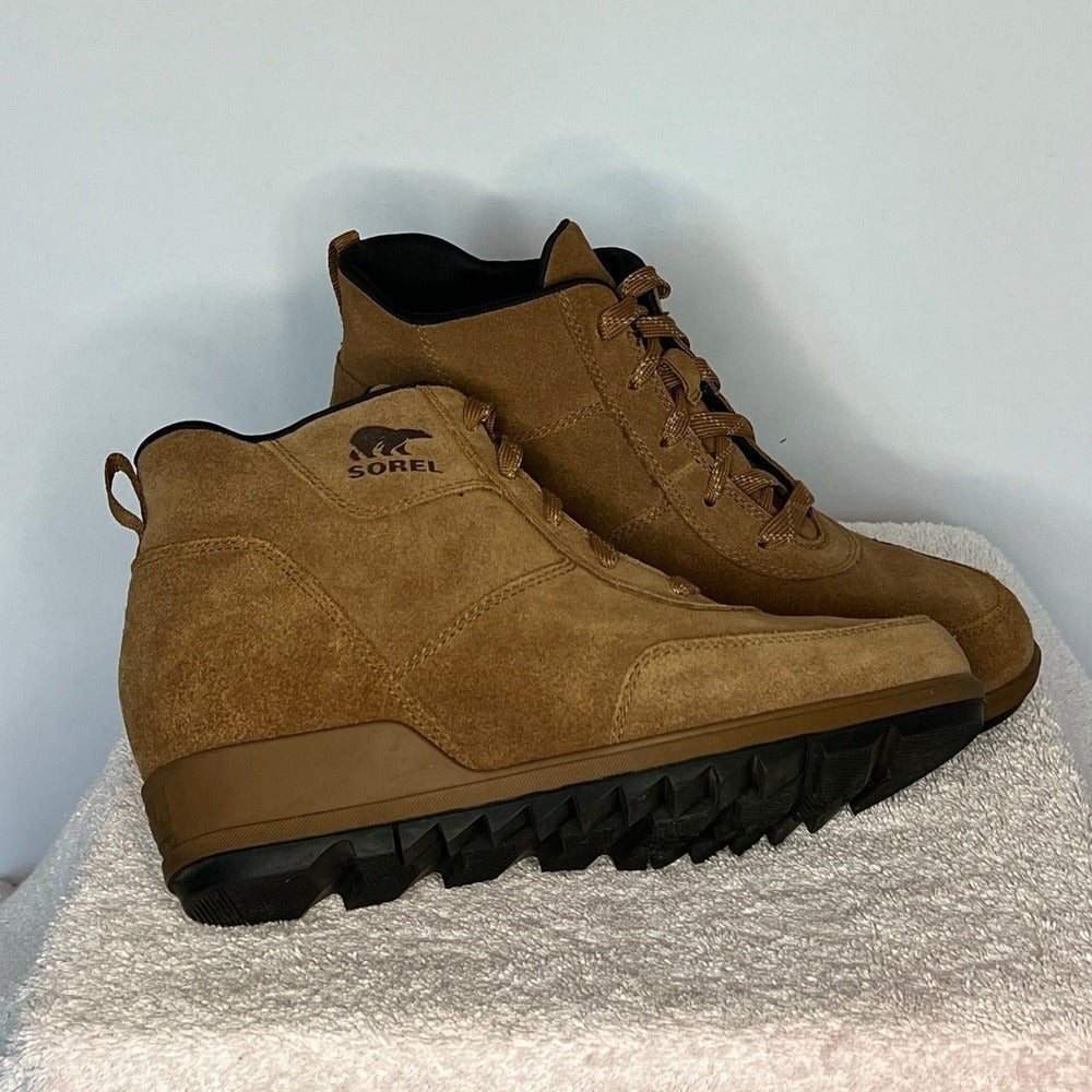 Sorel Evie Sport Lace Tan Suede Wedge Ankle Boots 8.5 NL3817
