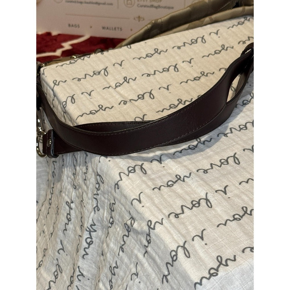 Coach Khaki Signature Jacquard Convertible Shoulder Bag Mahogany Leather F18862