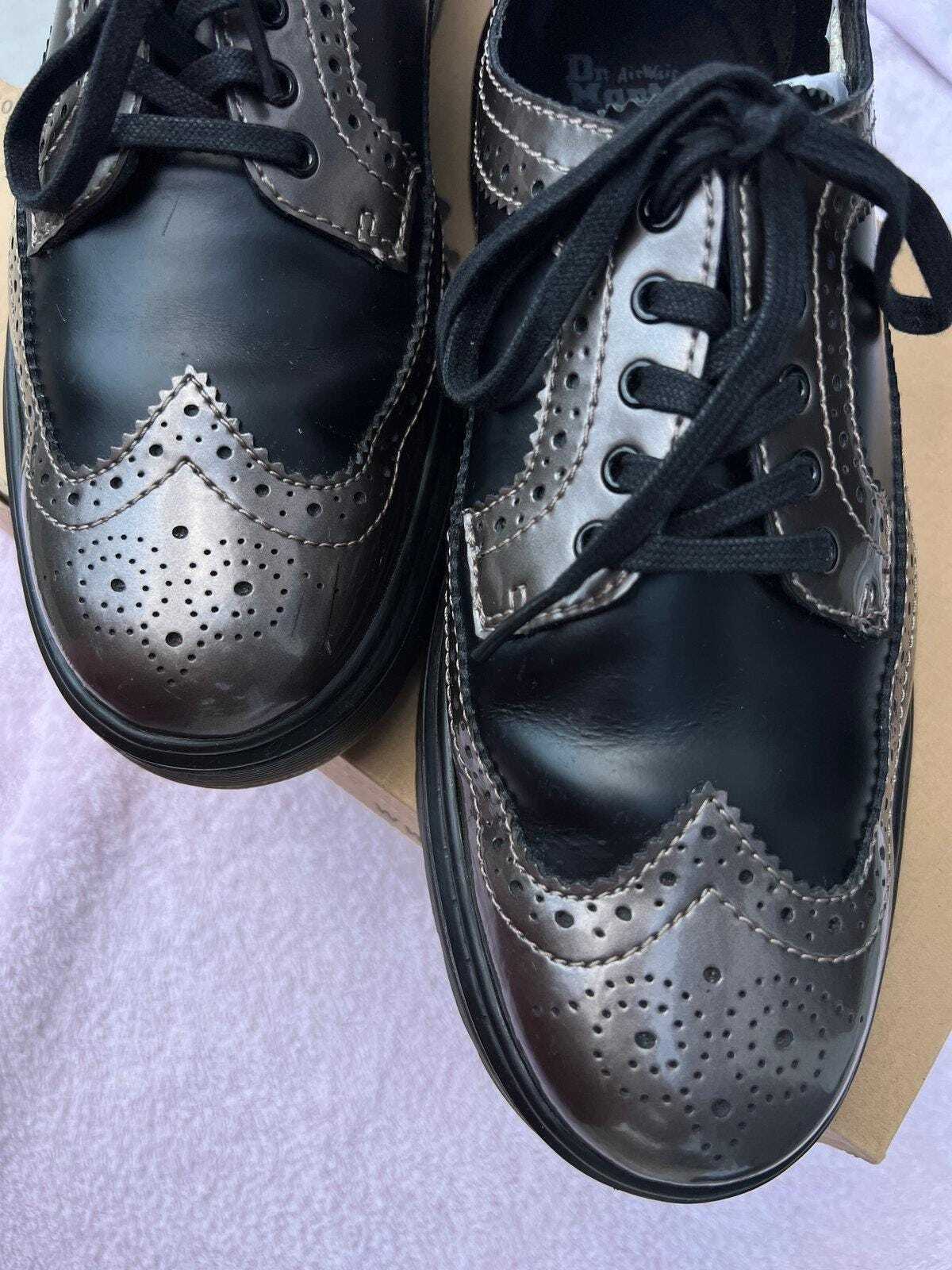 Dr Martens Floyd Wingtip Brogue Shoes Mens 10 Pewter Black Spectra Patent UK 9