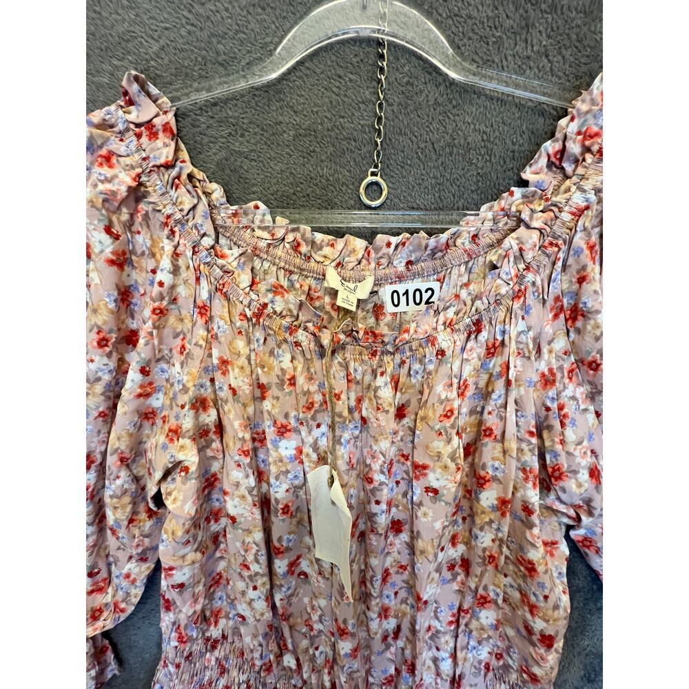 Easel Los Angeles Floral Smocked Off Shoulder Mini Dress NWT Large Boho