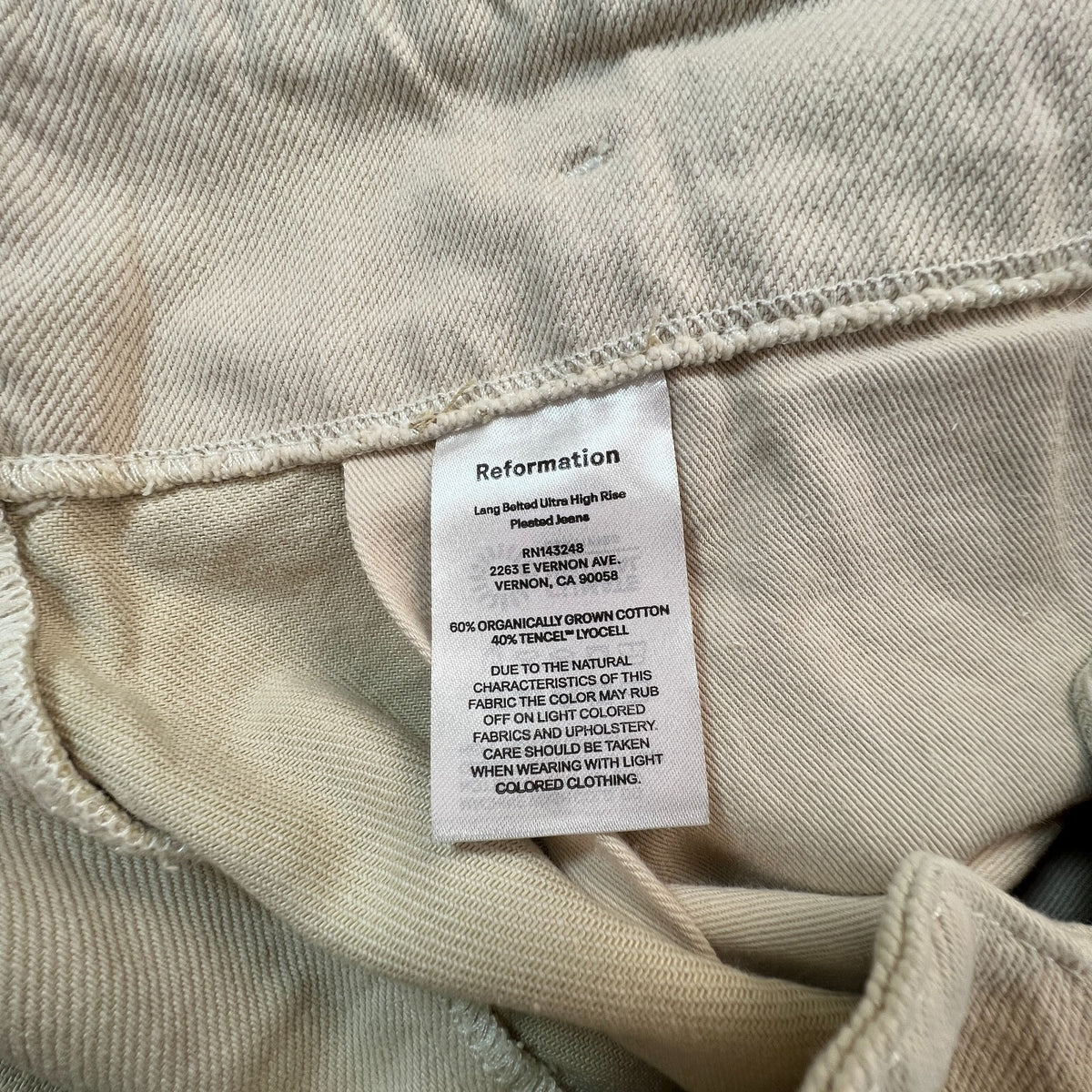 Reformation Belted Ultra High Rise Wide Leg Jeans Cream Women 31 Organic Cotton