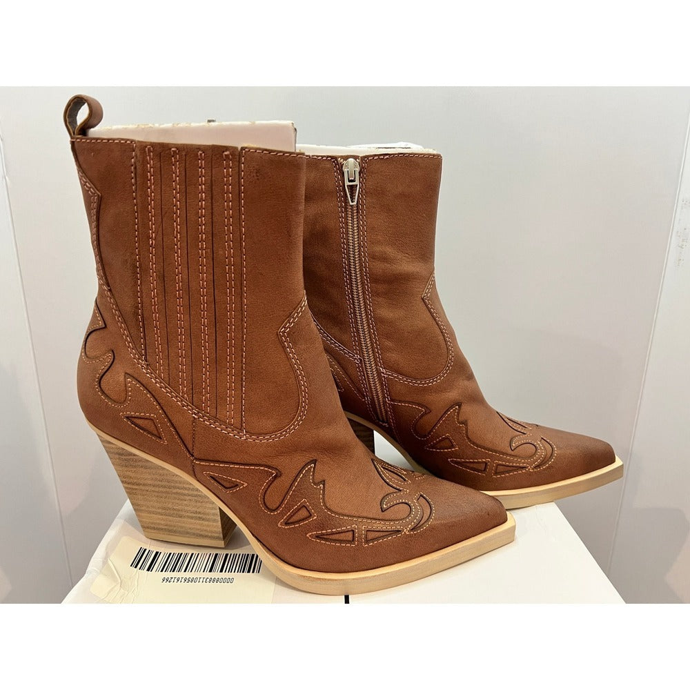Dolce Vita Beaux Rose Leather Western Ankle Boots Size 8.5