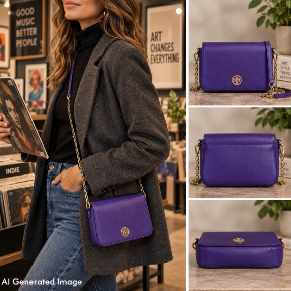 Tory Burch Robinson Purple Saffiano Leather Chain Crossbody