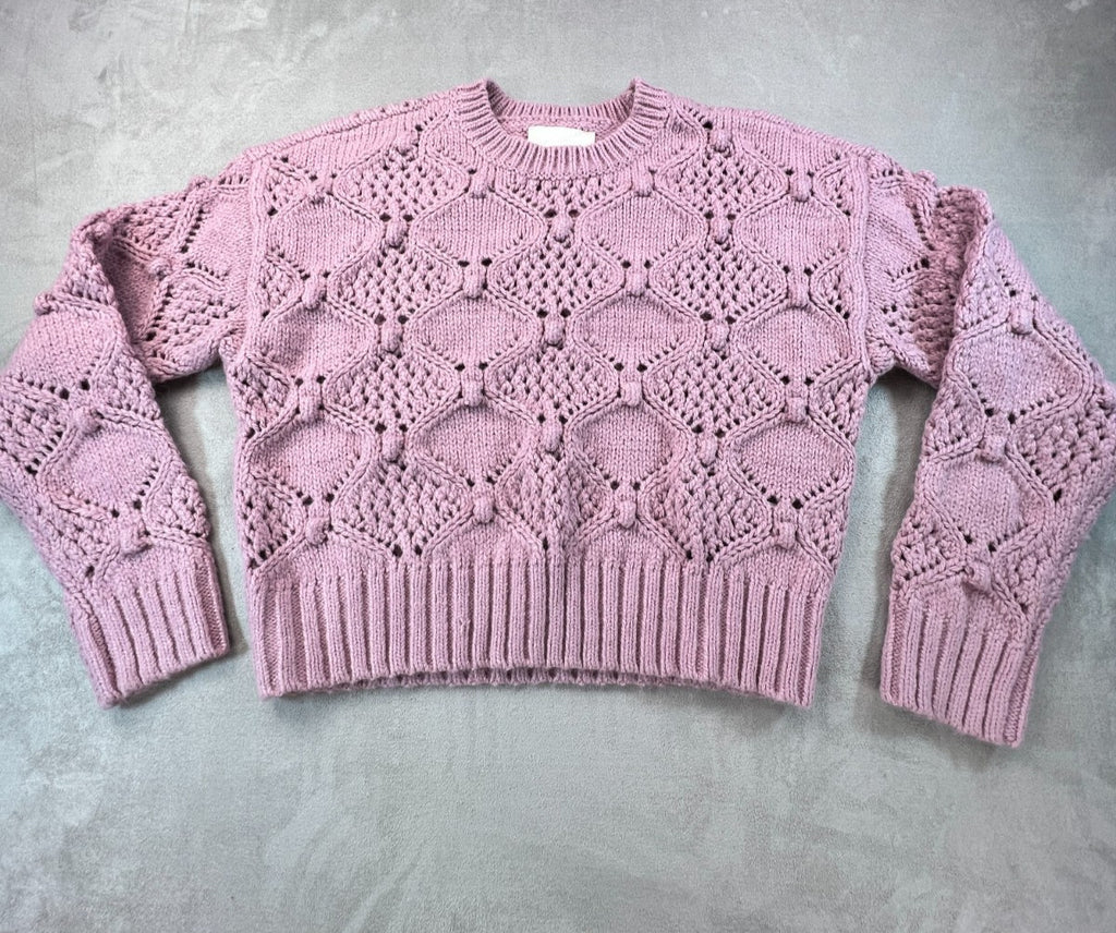 Lucky Brand Womens S Dusty Rose Openwork Bobble Knit Sweater Romantic Boho