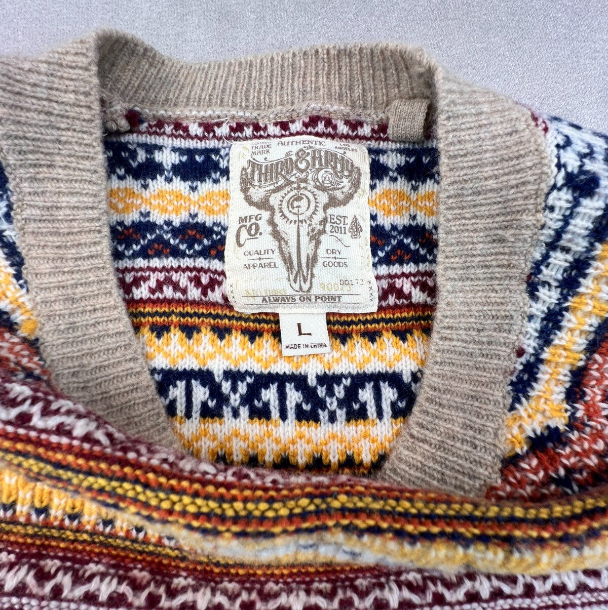 Mens L Retro Fair Isle Sweater California Pioneers Vintage Style Nordic Wool