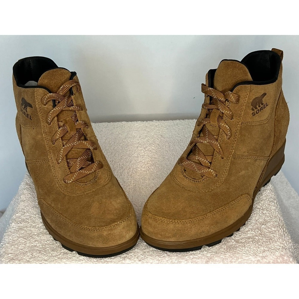 Sorel Evie Sport Lace Tan Suede Wedge Ankle Boots 8.5 NL3817