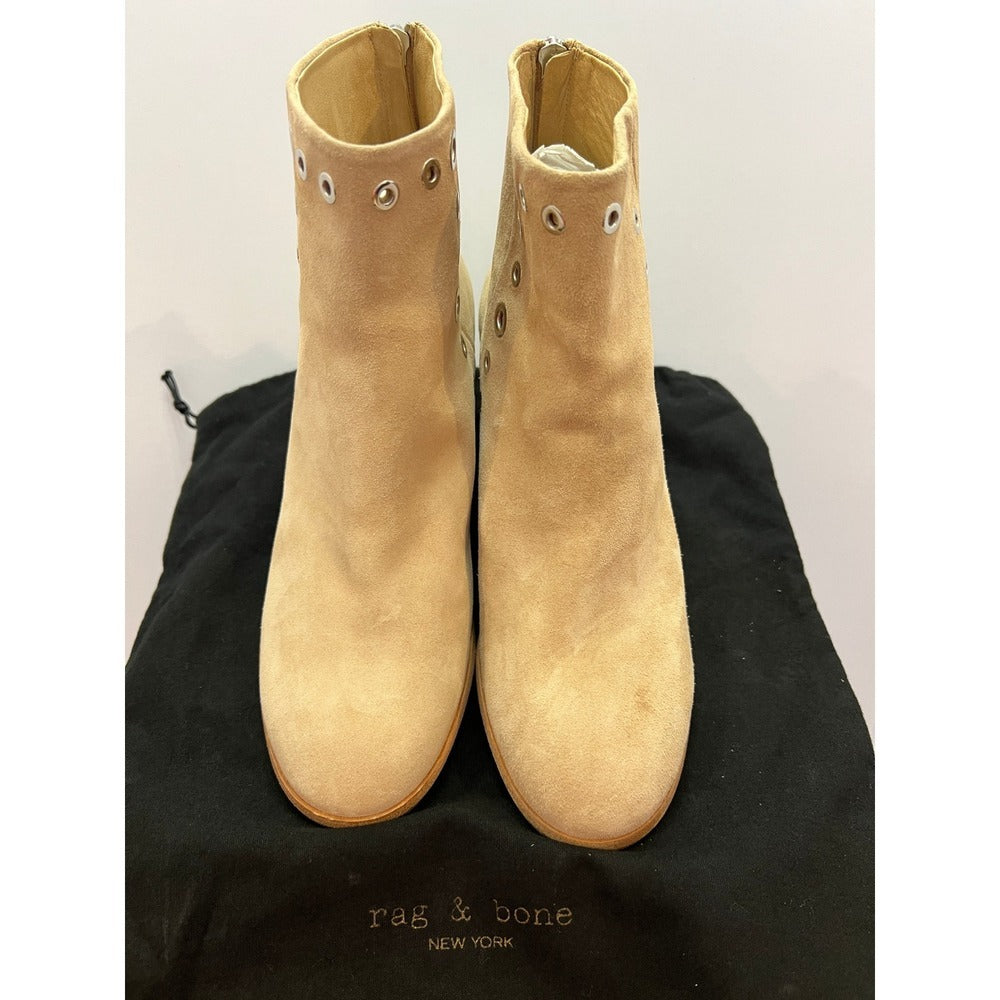 Rag & Bone Willow Grommet Suede Ankle Boots Sand (Beige) New w/ Dust Bag 38.5