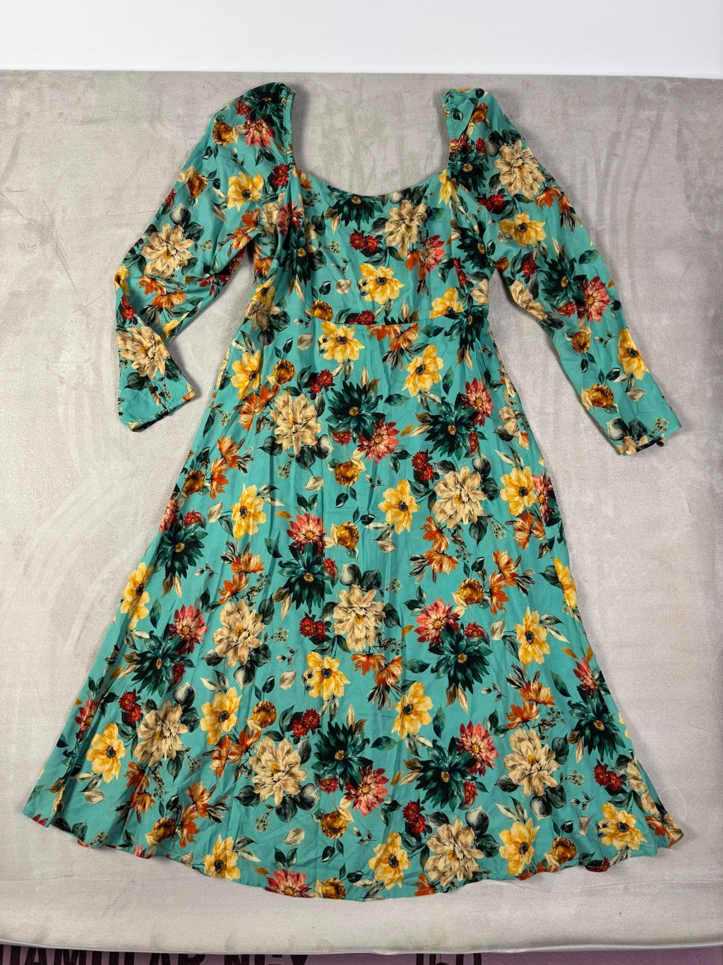 Johnny Was Bonita Midi Dress L Floral Rayon Smocked Square Neck Boho