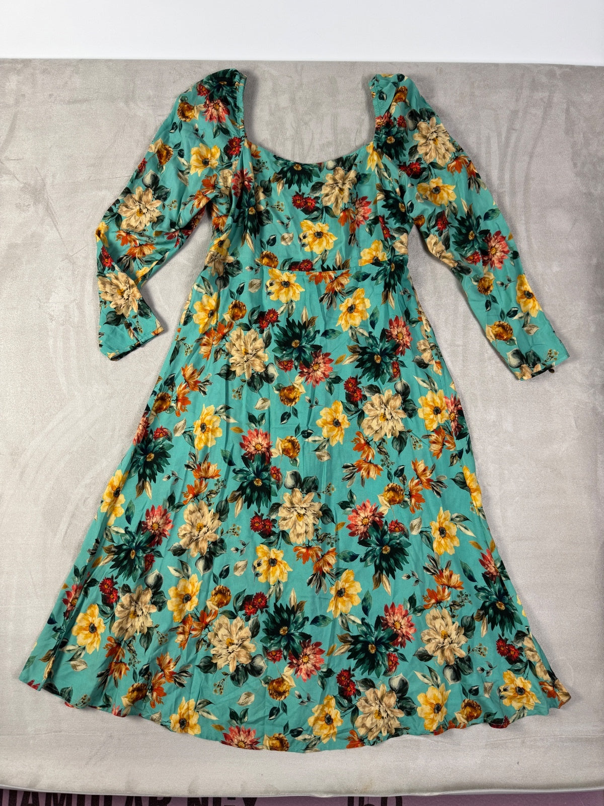 Johnny Was Bonita Midi Dress L Floral Rayon Smocked Square Neck Boho