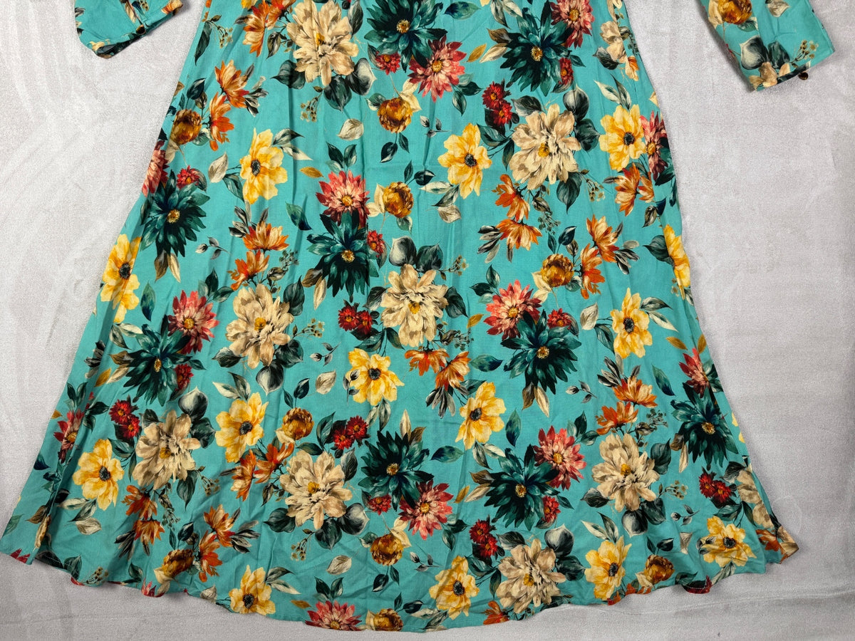 Johnny Was Bonita Midi Dress L Floral Rayon Smocked Square Neck Boho
