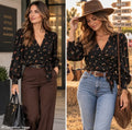 70s Boho Floral Wrap Blouse Tie Waist Puff Sleeve Madewell Medium
