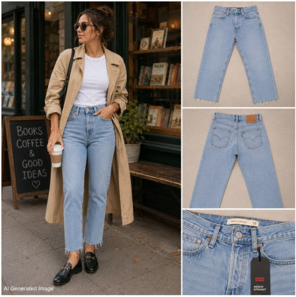 Levi’s Wedgie Straight Jeans Women’s 23 Light Wash High Rise Raw Hem NWT
