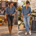 Free People Denim Shirt Womens M Blue Chambray Button Down Western Boho Cotton