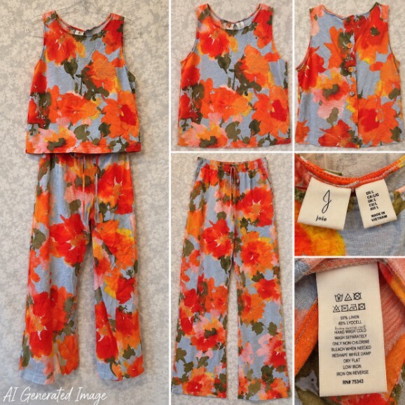 Joie Linen Blend Floral Matching Set Tank Drawstring Pants Womens L Resort