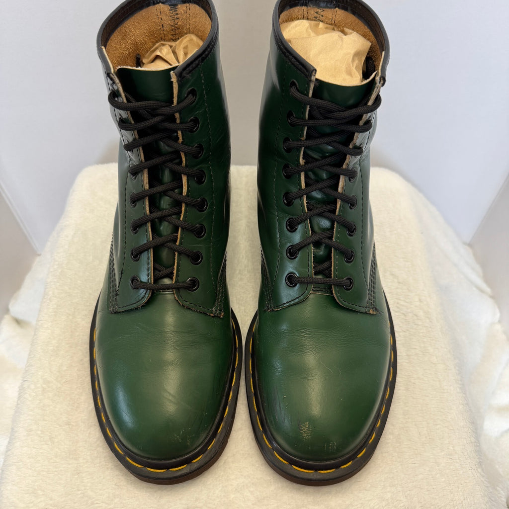 Vintage Dr Martens 1460 Boots UK 9 US 10 Green Leather Made England 8 Eye
