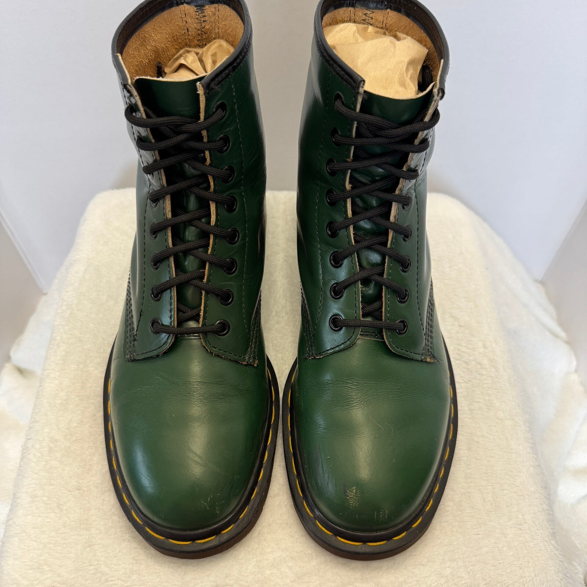 Vintage Dr Martens 1460 Boots UK 9 US 10 Green Leather Made England 8 Eye