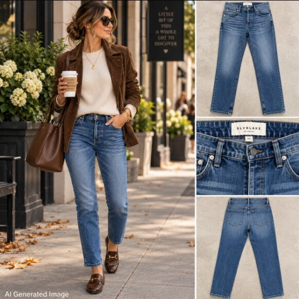 SLVRLAKE Los Angeles Lou Lou Jeans Womens 27 Mid Rise Slim Button Fly Blue