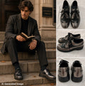 Dr Martens Floyd Wingtip Brogue Shoes Mens 10 Pewter Black Spectra Patent UK 9