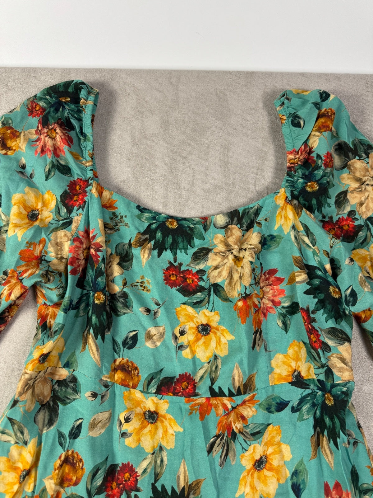 Johnny Was Bonita Midi Dress L Floral Rayon Smocked Square Neck Boho