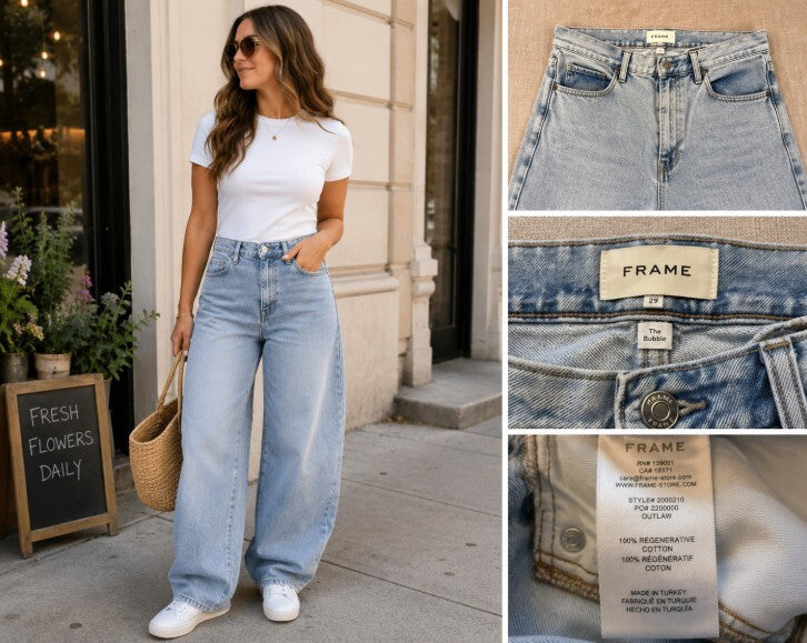 FRAME The Bubble Jeans 29 Outlaw Light Wash High Rise Barrel Leg 100% Cotton
