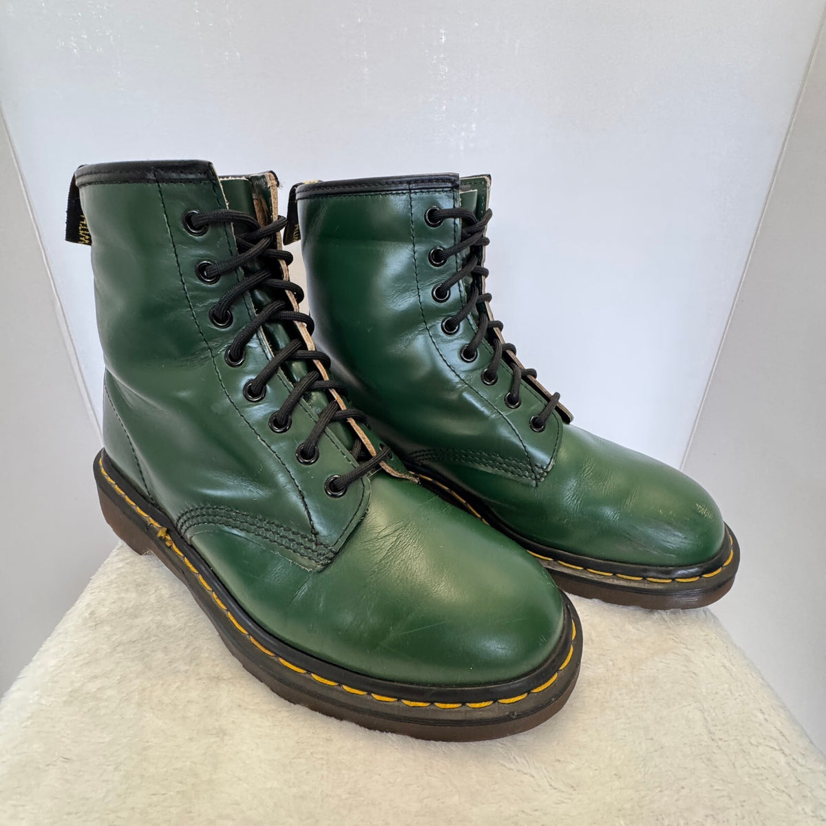 Vintage Dr Martens 1460 Boots UK 9 US 10 Green Leather Made England 8 Eye